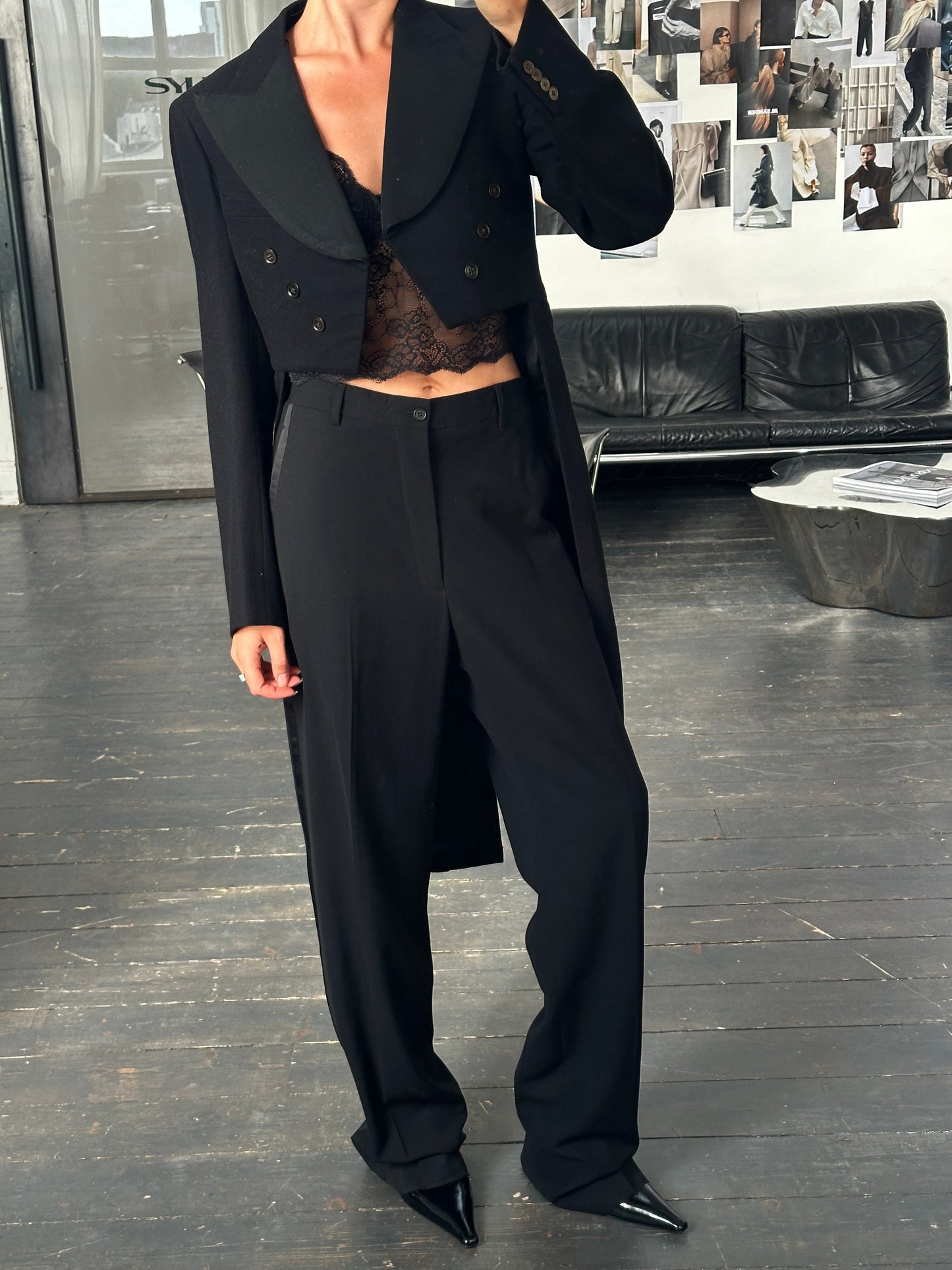 Vintage 1960s Wool Double Breasted Tuxedo Tailcoat Blazer - M