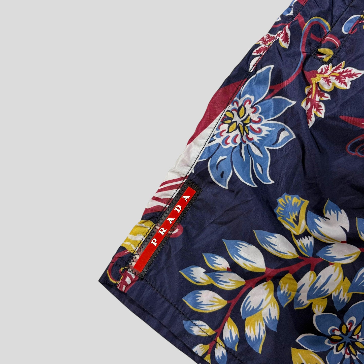 Prada 2014 Floral Nylon Red Tab Logo Shorts + Bag - IT44 | Default Title, Red