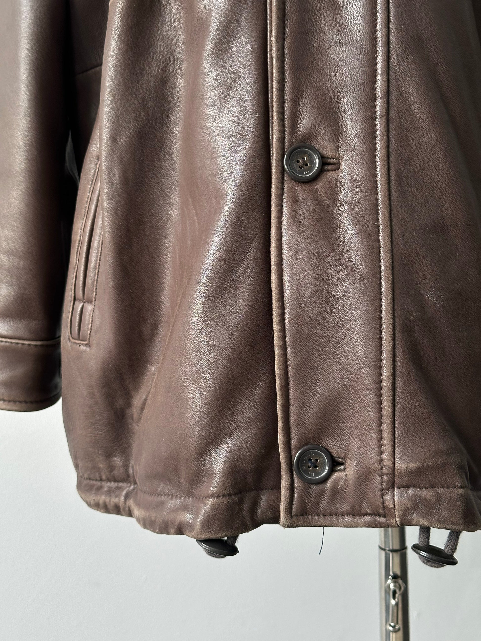 Vintage 1990s Leather Funnel Neck Jacket - XL