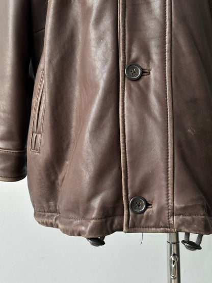 Vintage 1990s Leather Funnel Neck Jacket - XL