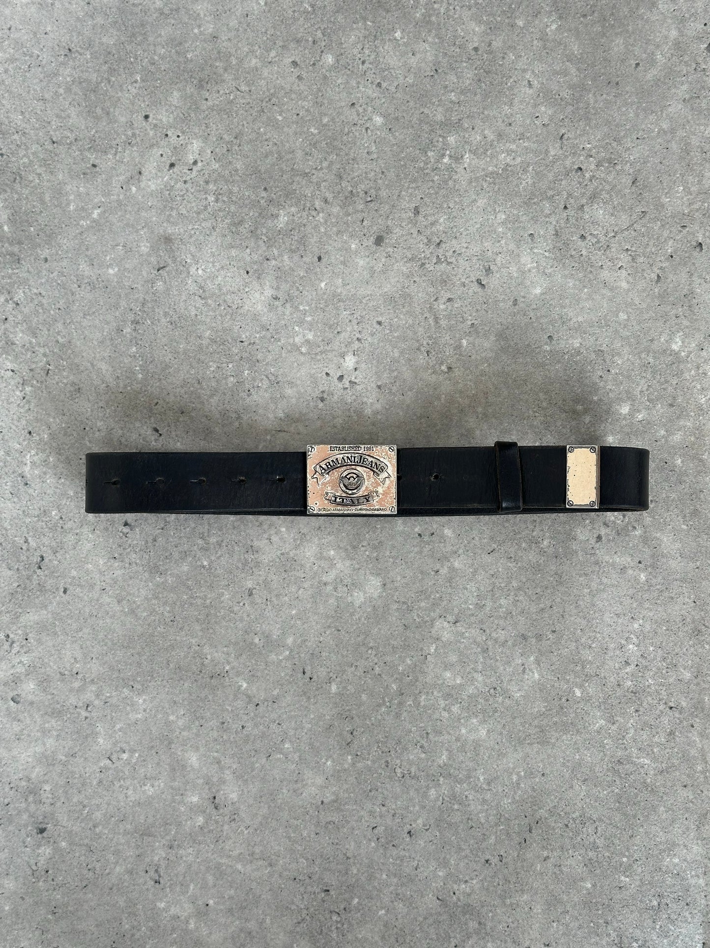 Armani Jeans 1990s Logo Buckle Leather Belt - W24-32