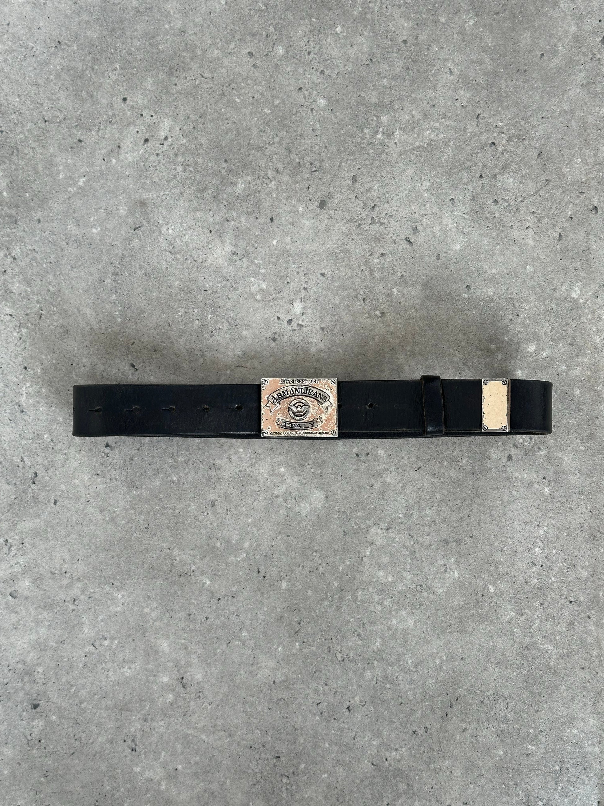 Armani Jeans 1990s Logo Buckle Leather Belt - W24-32