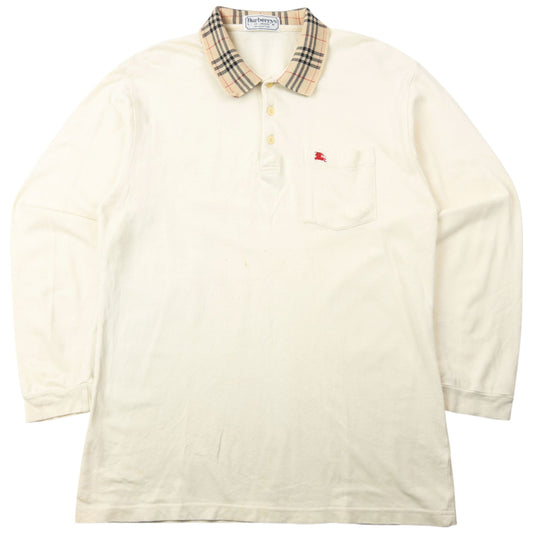 Vintage 90s Burberry Nova Check Collar Long Sleeve Polo Shirt Size M | Medium, Cream