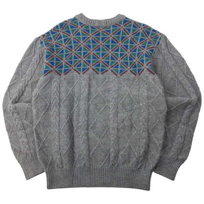 Vintage 90s YSL Yves Saint Laurent Geometric Cable Knit Jumper Size M | Medium, Grey