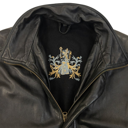 Vintage 90s Hugo Boss Zip Up Leather Jacket Size L | Large, Black