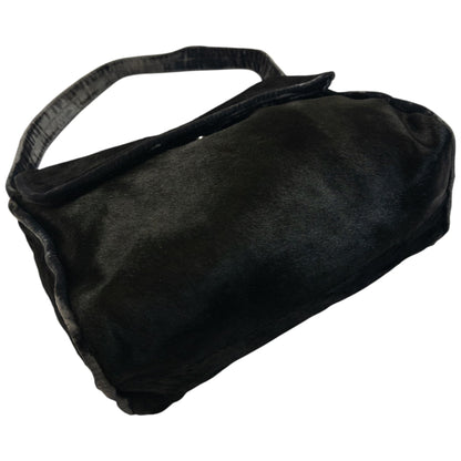 Vintage 90s Giorgio Armani Fur Velour Shoulder Bag | O/S, Black