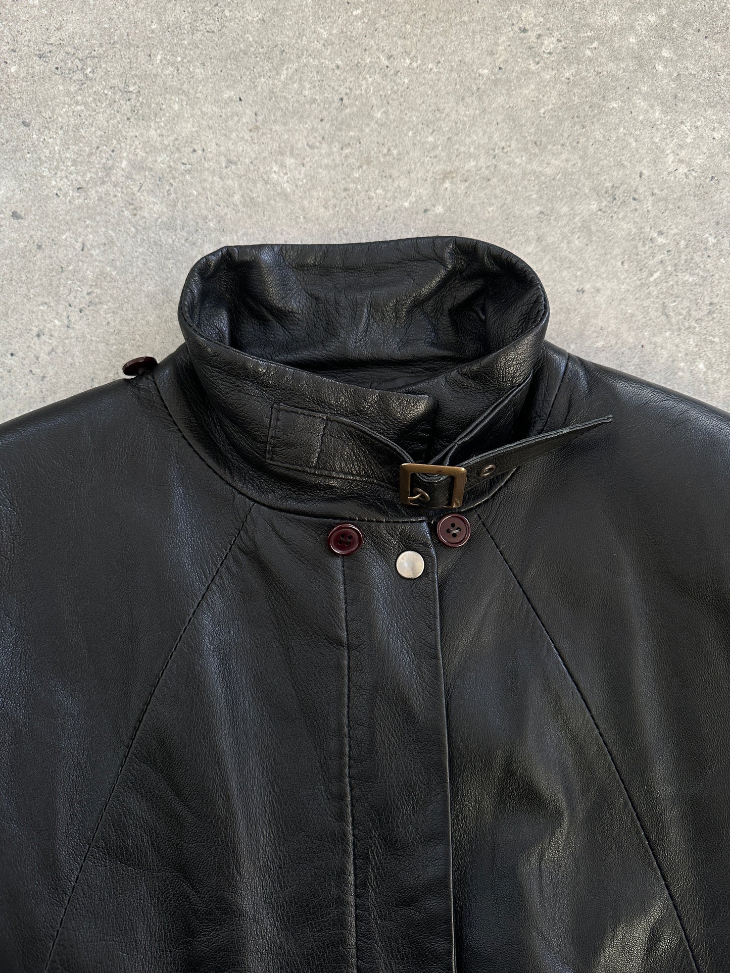 Italian Vintage 1990s High Neck Leather Jacket - M