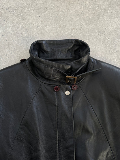 Italian Vintage 1990s High Neck Leather Jacket - M