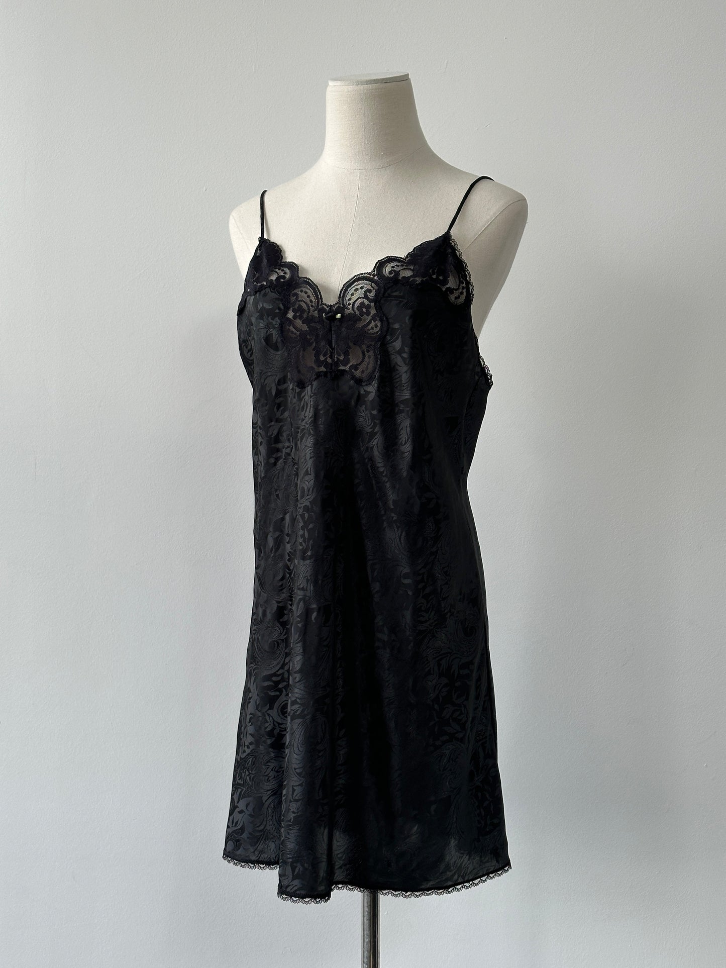 Vintage 1990s Satin Lace Floral Mini Dress - M