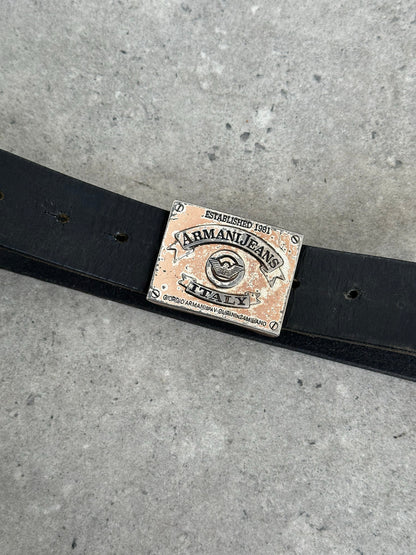 Armani Jeans 1990s Logo Buckle Leather Belt - W24-32