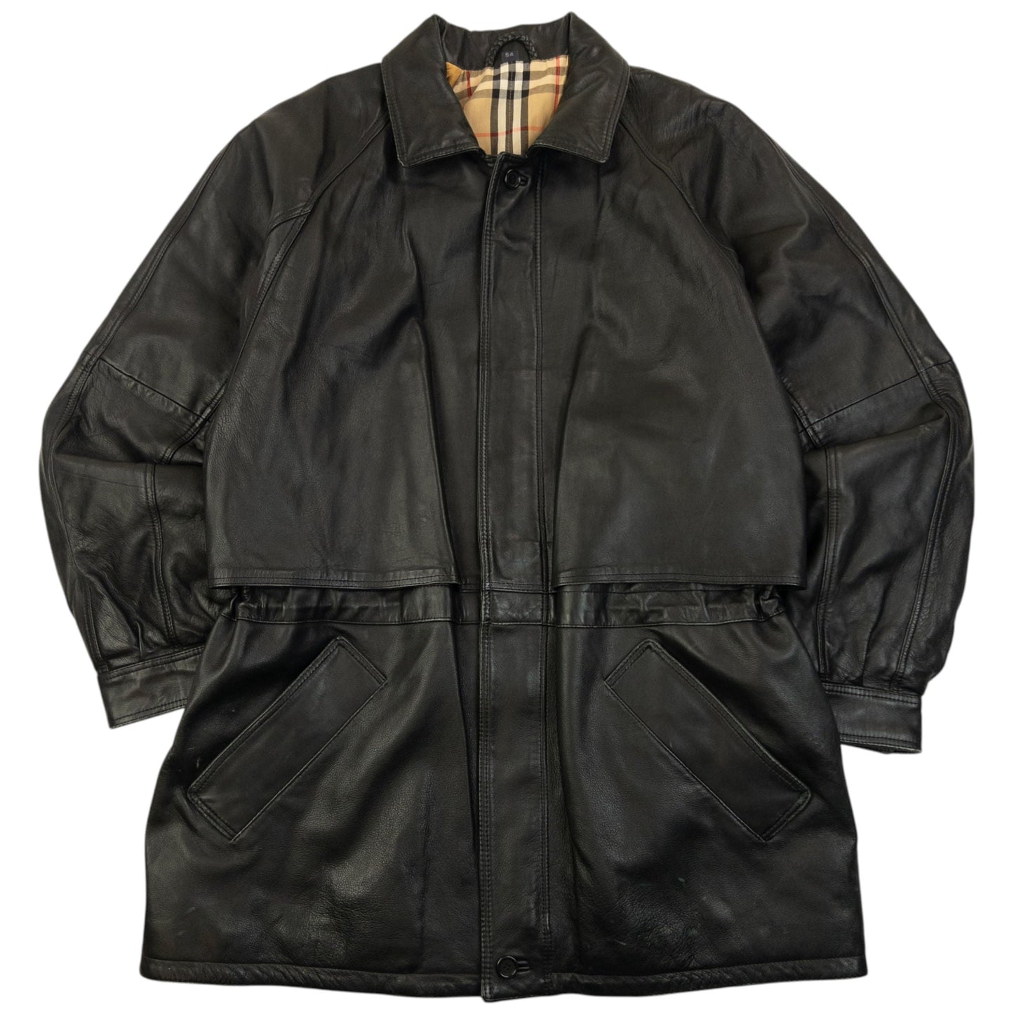 Vintage 90s Burberry Nova Check Lined Leather Jacket Size XL | XL, Black