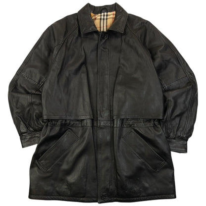 Vintage 90s Burberry Nova Check Lined Leather Jacket Size XL | XL, Black