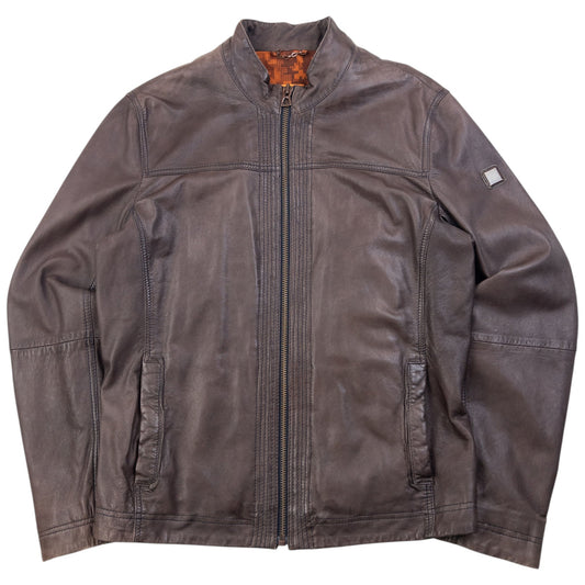 Vintage 90s Hugo Boss Zip Up Leather Jacket Size M | Medium, Brown
