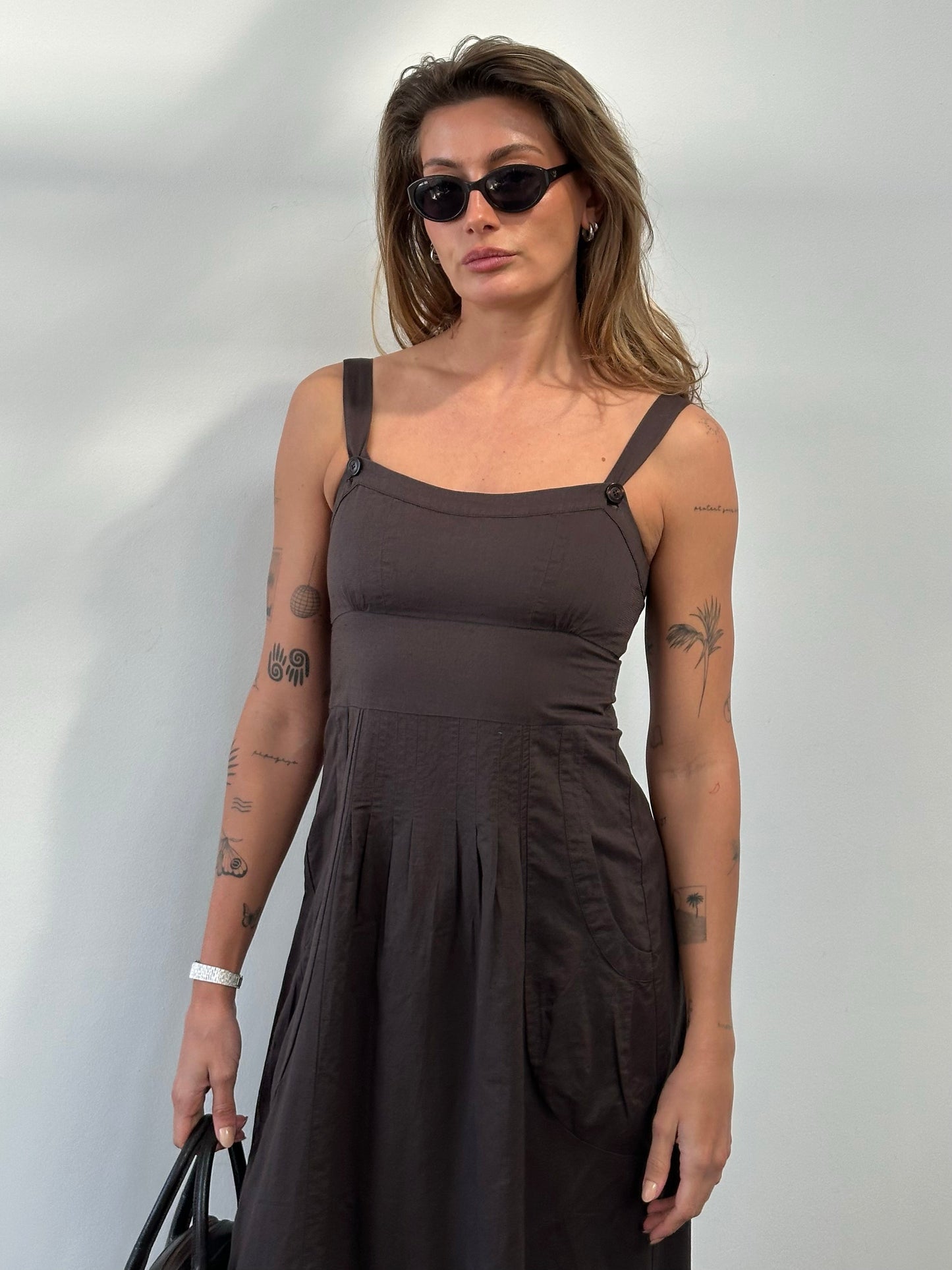 Max & Co 2000s Cotton Linen Pleated Maxi Dress - S