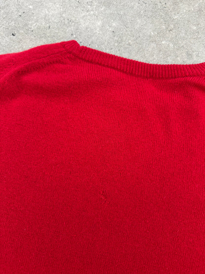 Burberry 1990s pure lambswool logo knit jumper in beige, showing the classic embroidered logo on the front.