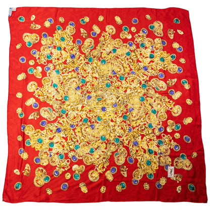 Vintage 80s YSL Yves Saint Jewellery Print Silk Scarf