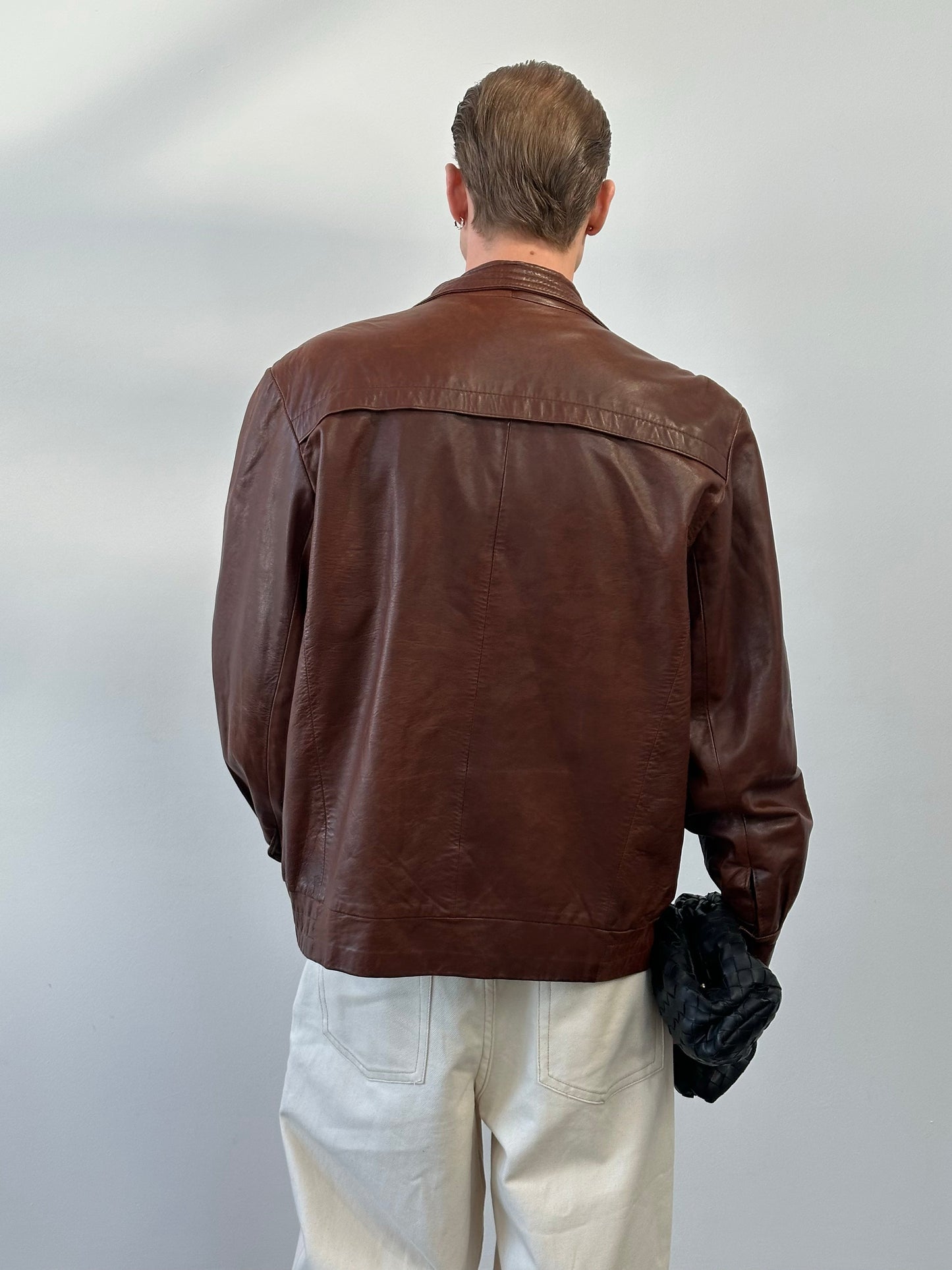 British Vintage 1980s High Neck Leather Bomber Jacket - L