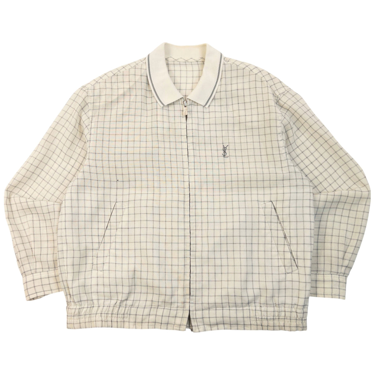 Vintage 90s YSL Yves Saint Laurent Checkered Harrington Jacket Size XS | XS, Cream