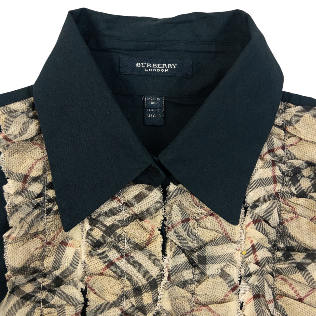 Vintage 2000s Burberry Nova Check Ruffle Front Blouse Womens Size S | Small, Beige