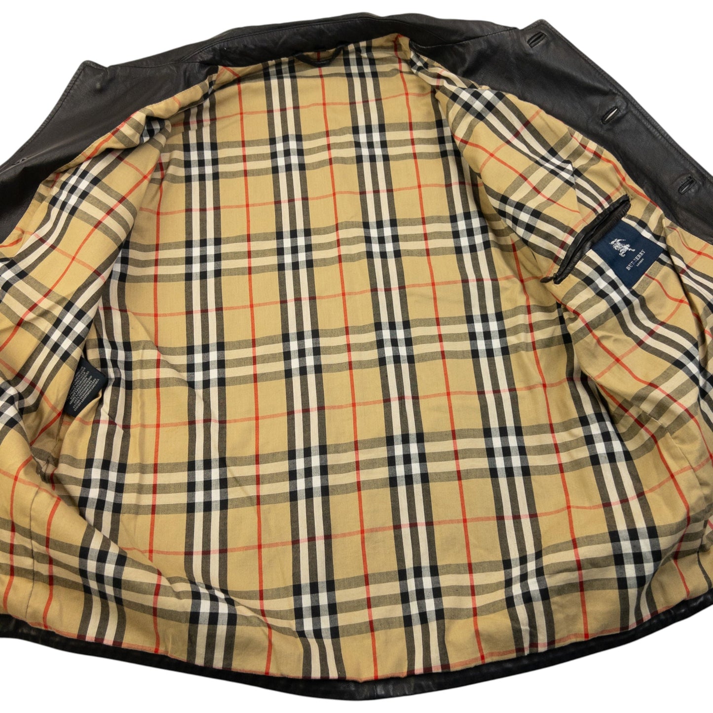 Vintage 2000s Burberry Nova Check Lined Leather Jacket Size M | Medium, Black