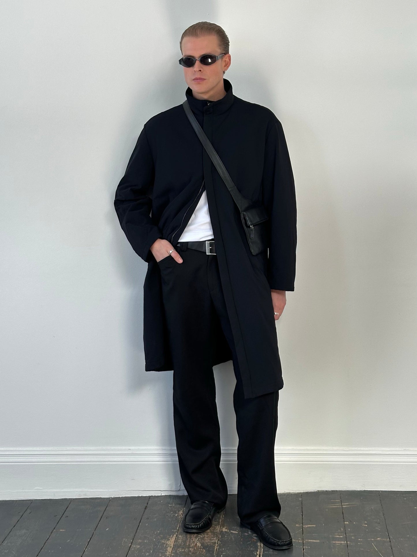 Hugo Boss 2000s Cotton High Neck Double Zip Trench Coat - L