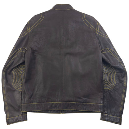 Vintage 90s Hugo Boss Contrast Stitching  Leather Jacket Size L | Large, Brown