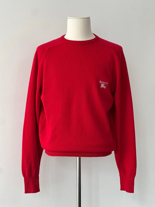 Burberry 1990s pure lambswool logo knit jumper in beige, featuring classic Burberry check logo and ribbed cuffs.