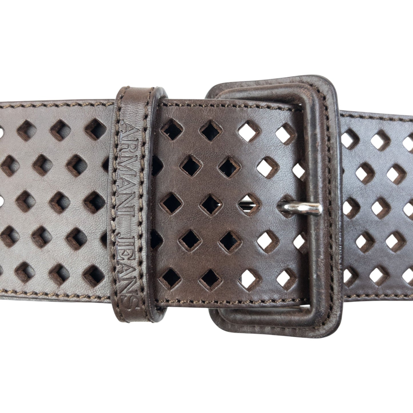 Vintage 2000s Armani Jeans Laser-Cut Leather Belt Size One Size | O/S, Brown