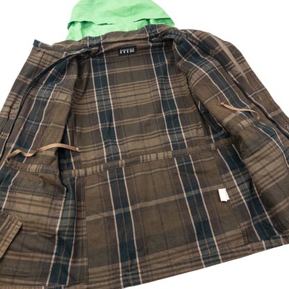 Vintage 2000s PPFM Zip Off Sleeve Convertible Jacket Size L | Large, Brown Plaid with Green Hood