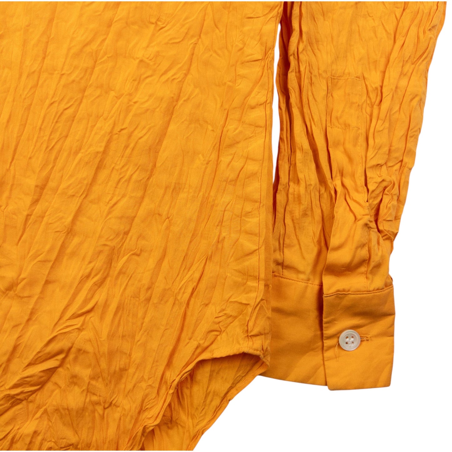 Vintage 2000s Issey Miyake Long Sleeve Button Up Crinkle Shirt Size S | Small, Orange