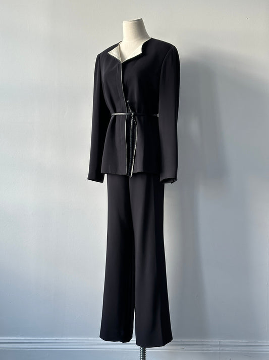 Vintage 1990s Leather Belted Wide Leg Suit - M/W30