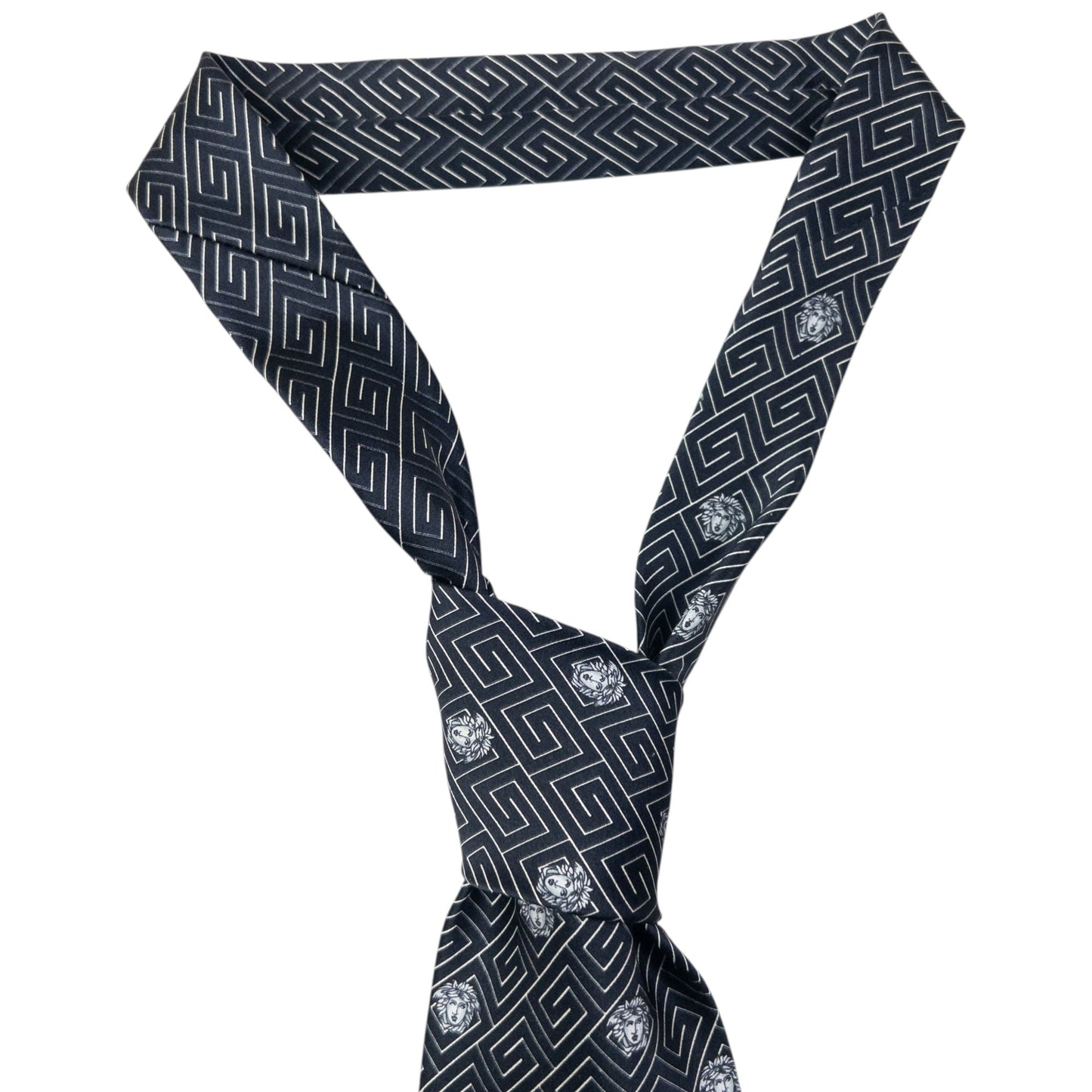 Vintage 90s Gianni Versace Medusa Monogram Silk Tie | O/S, Navy