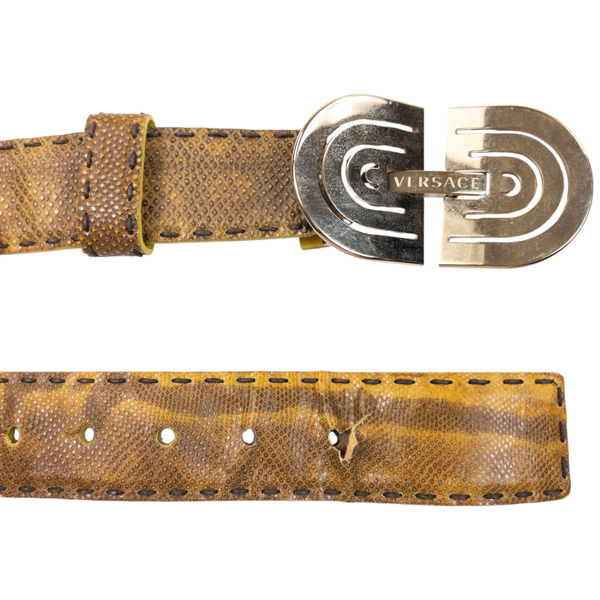 Vintage 90s Versace Snakeskin Leather Belt Size S | O/S, Brown