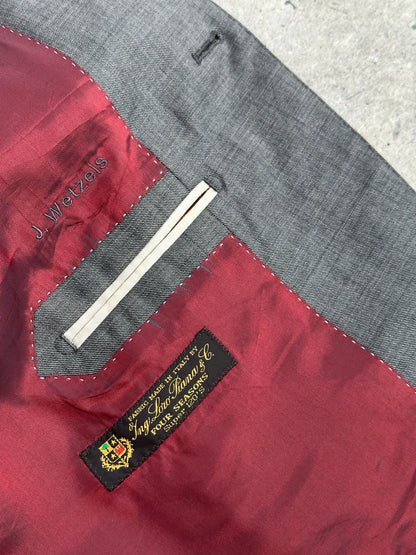 Loro Piana 1990s pure wool blazer with high neck and contrast collar, size 40R, featuring classic tailored style and luxury fabric.