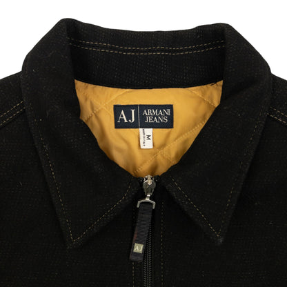 Vintage 2000s Armani Jeans Zip Up Wool Jacket Size M | Medium, Black