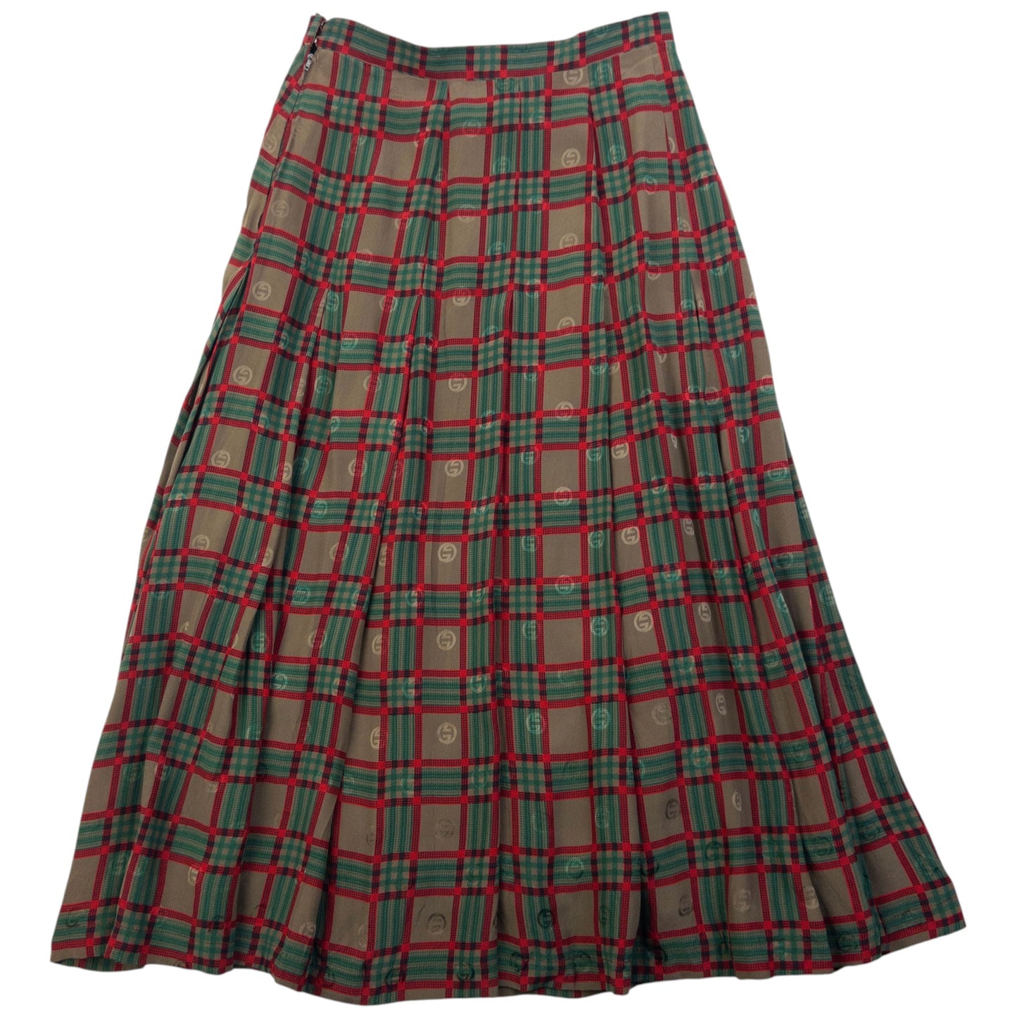 Vintage 80s Gucci Checkered Monogram Silk Skirt Womens Size W24 | W24, Red