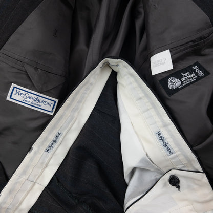 Vintage 80s YSL Yves Saint Laurent Jacket & Trousers Wool Suit Set Size XL | XL, Grey