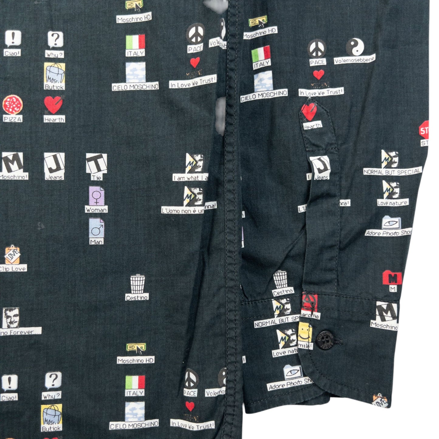 Vintage 90s Moschino Jeans Desktop Icon Long Sleeve Button Up Shirt Size M | Medium, Black