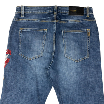 Vintage Oniarai Embroidered Devil Japanese Denim Jeans Size W36