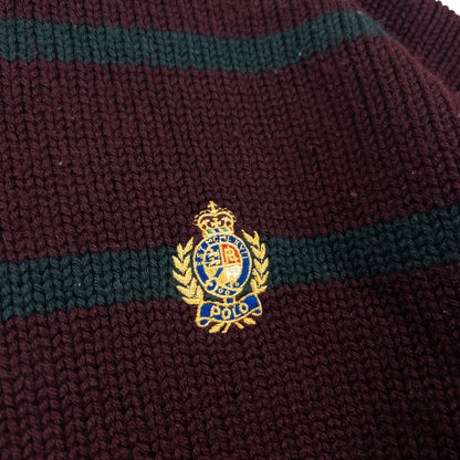 Vintage 90s Polo Ralph Lauren Crest Striped Knit Wool Jumper Size XL | XL, Multicoloured