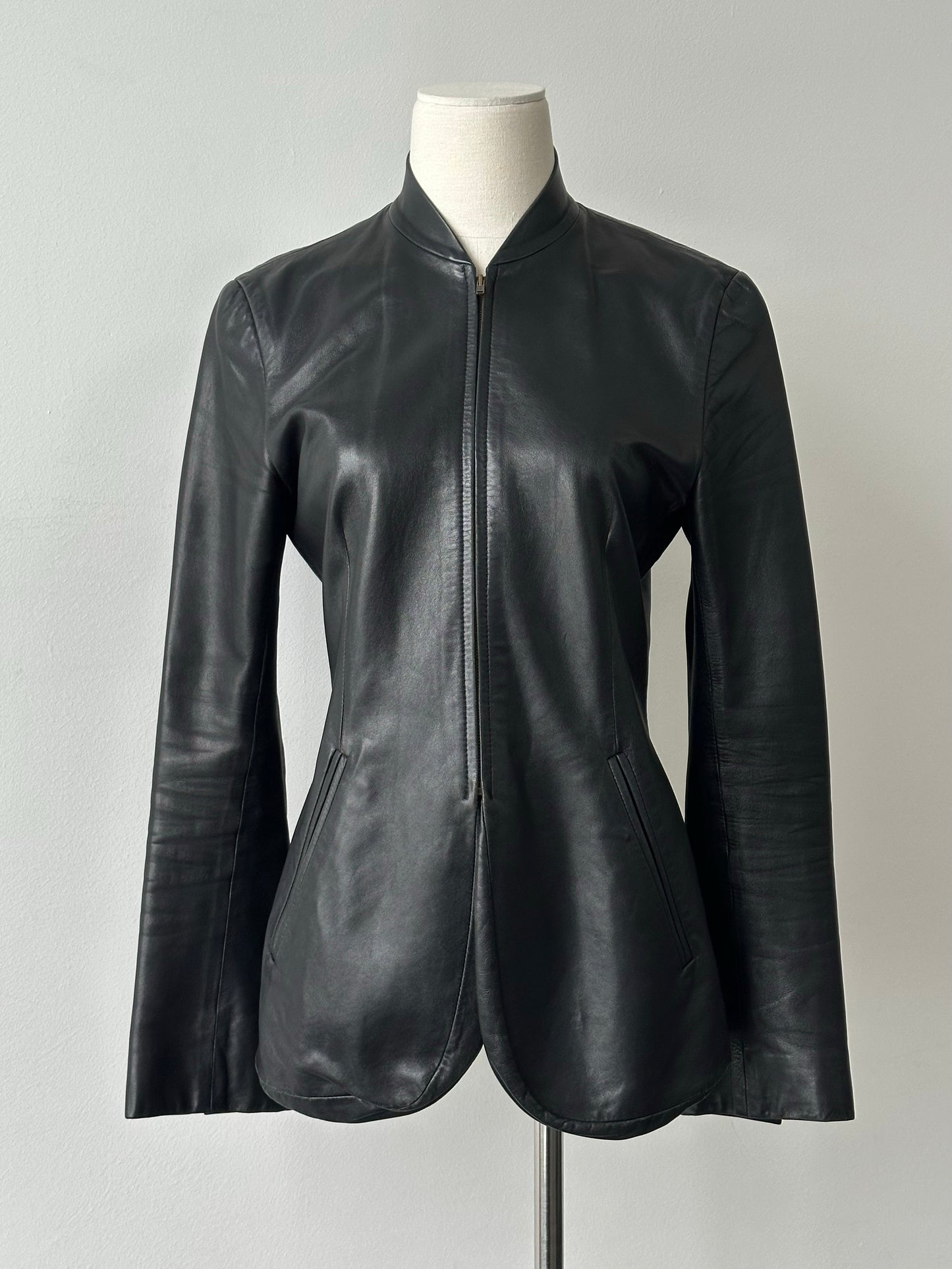 DKNY 2000s Smooth Fitted Leather Jacket - S