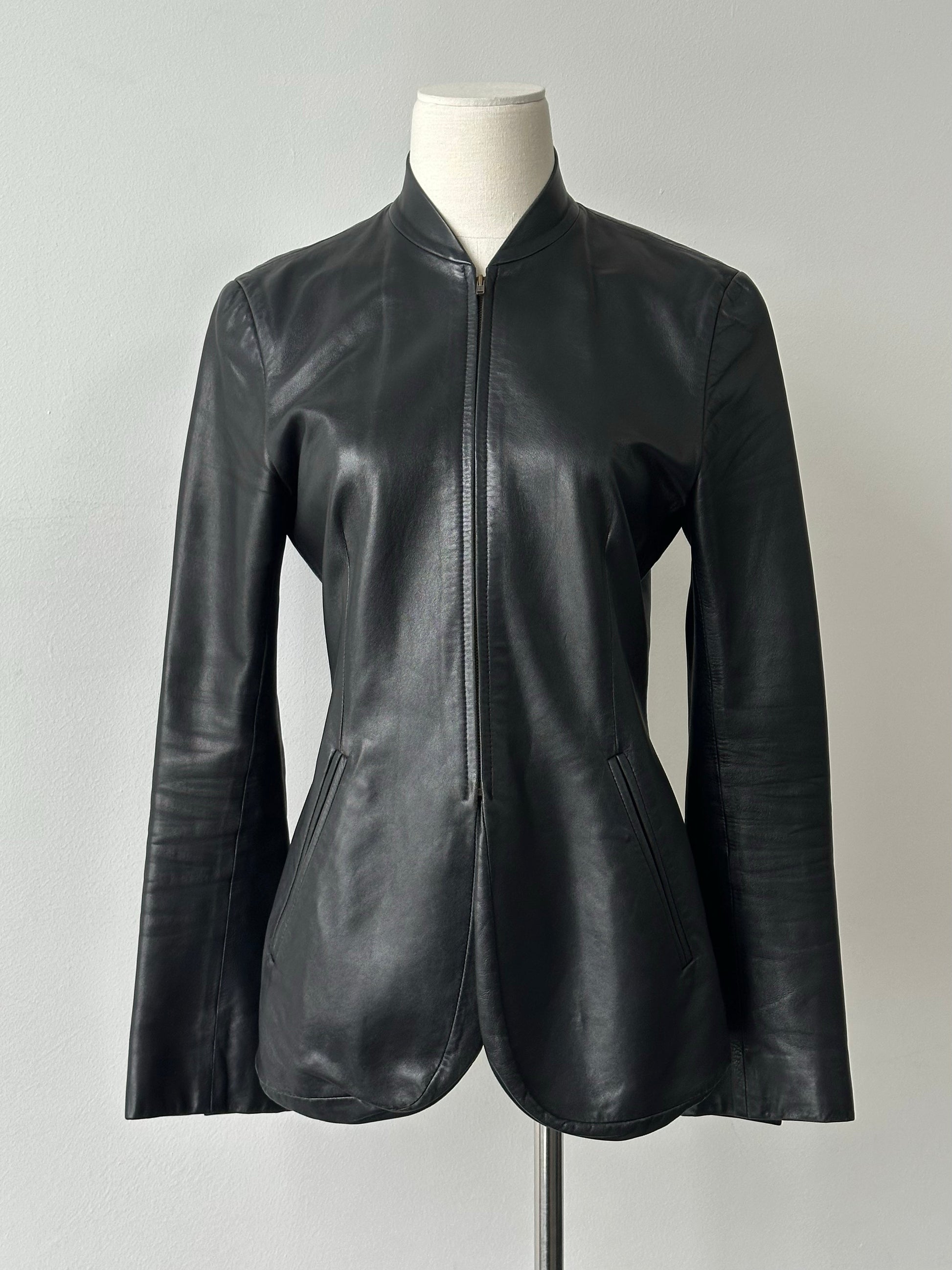 DKNY 2000s Smooth Fitted Leather Jacket - S