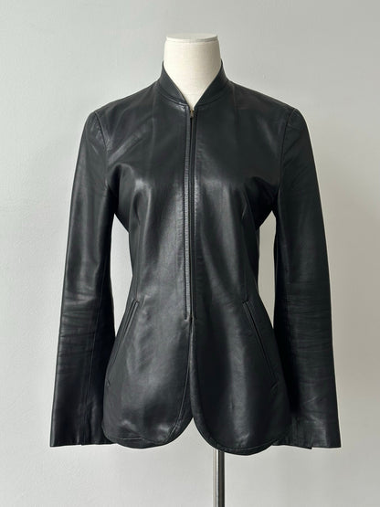 DKNY 2000s Smooth Fitted Leather Jacket - S