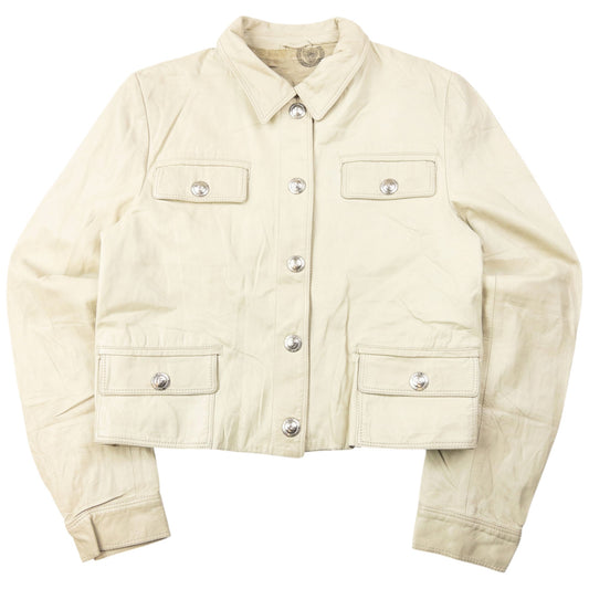Vintage 90s Versace Istante Cropped Leather Jacket Womens Size S | Small, Cream