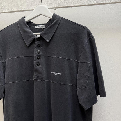 00’s Stone Island Logo Polo Shirt in washed grey (L) | Large, Grey