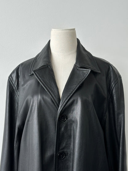 Vintage 1990s Floor Length Leather Trench Coat - L
