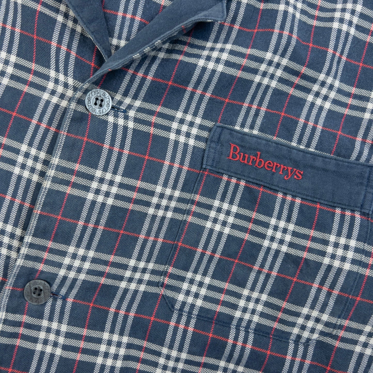 Vintage 90s Burberry Nova Check Long Sleeve Button Up Pyjama Shirt SizeM | Medium, Navy