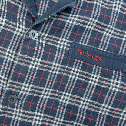 Vintage 90s Burberry Nova Check Long Sleeve Button Up Pyjama Shirt SizeM | Medium, Navy