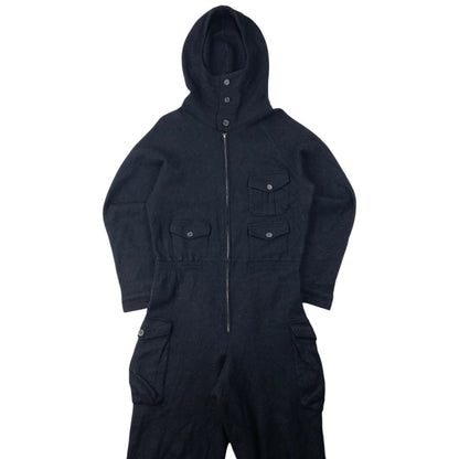 Vintage 90s Yohji Yamamoto Fleece Hooded Jumpsuit Size S | Small, Black