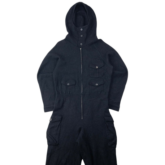 Vintage 90s Yohji Yamamoto Fleece Hooded Jumpsuit Size S | Small, Black